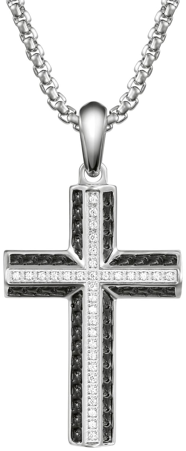 Bulova Men's Stainless Steel White Topaz Cross Necklace
