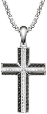 Bulova Men's Stainless Steel White Topaz Cross Necklace