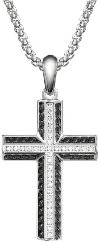 Bulova Men's Stainless Steel White Topaz Cross Necklace Bulova Men's Stainless Steel White Topaz Cross Necklace