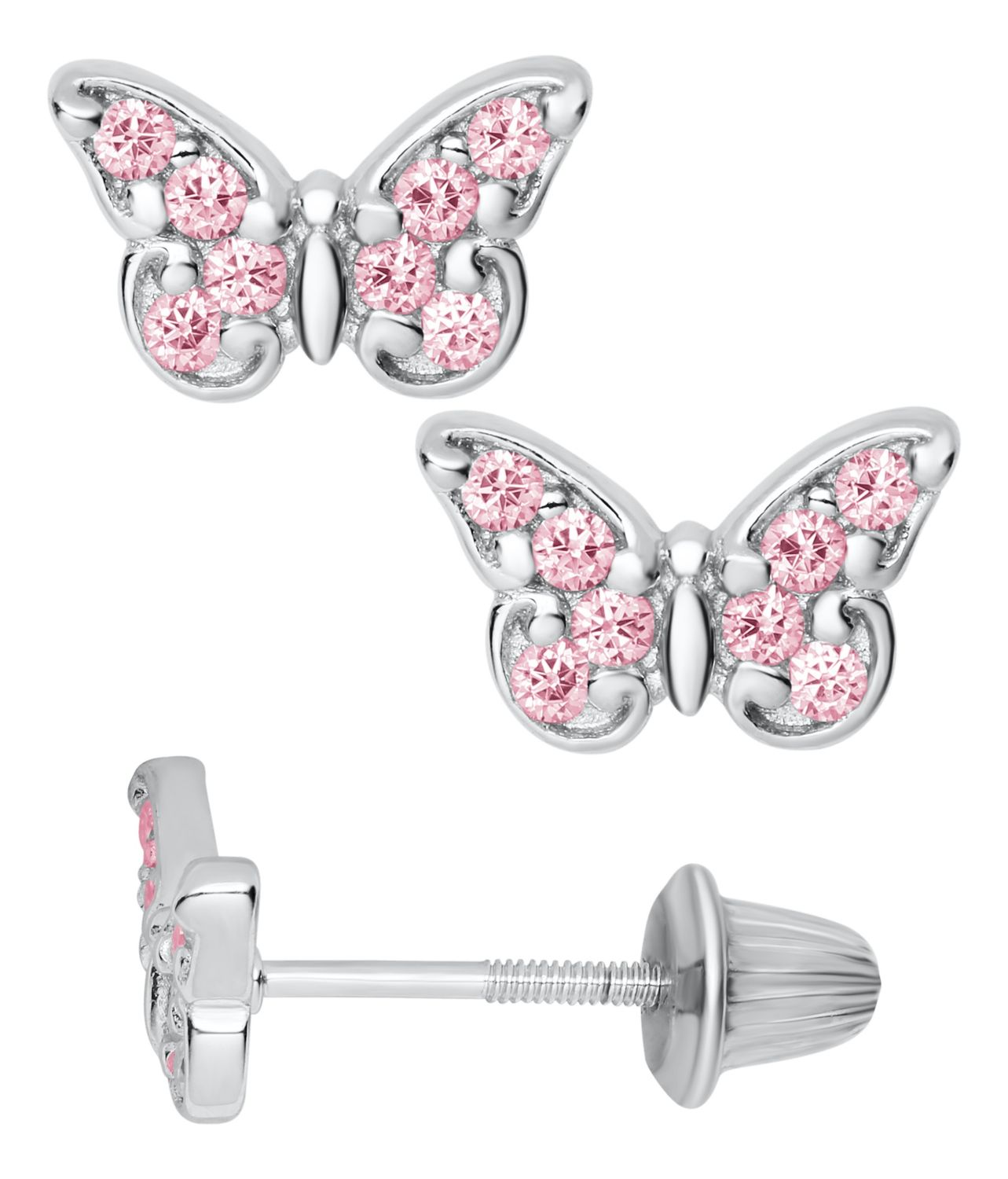 Sterling Silver Kid's Butterfly Pink Cubic Zirconia Earrings Sterling Silver Kid's Butterfly Pink Cubic Zirconia Earrings