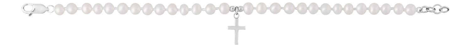 Sterling Silver Pearl Cross Kid's Bracelet 6.25 Sterling Silver Pearl Cross Kid's Bracelet 6.25"