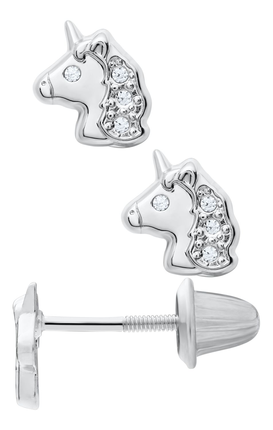 Sterling Silver Unicorn Kid's Earrings With Cubic Zirconia Sterling Silver Unicorn Kid's Earrings With Cubic Zirconia