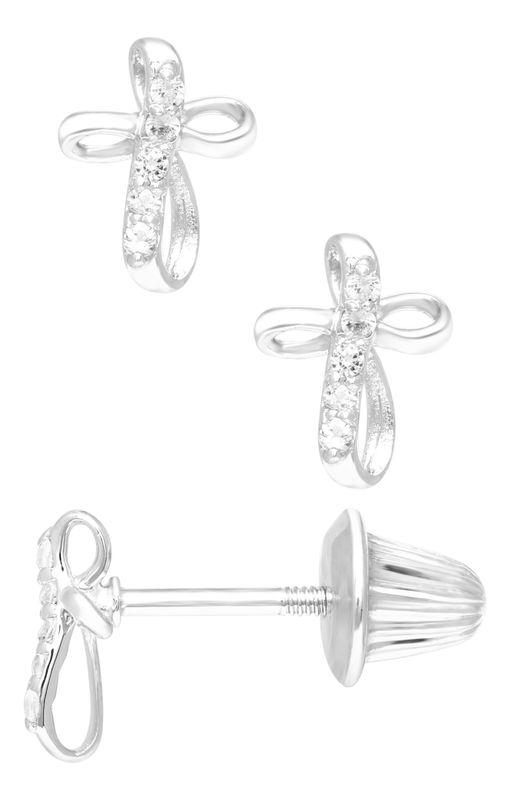 Sterling Silver White Topaz Kid's Cross Earrings Sterling Silver White Topaz Kid's Cross Earrings