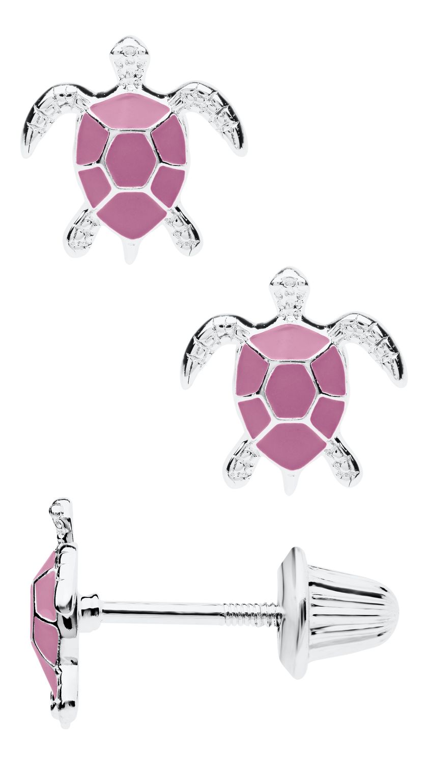 Sterling Silver Pink Epoxy Turtle Earrings Sterling Silver Pink Epoxy Turtle Earrings
