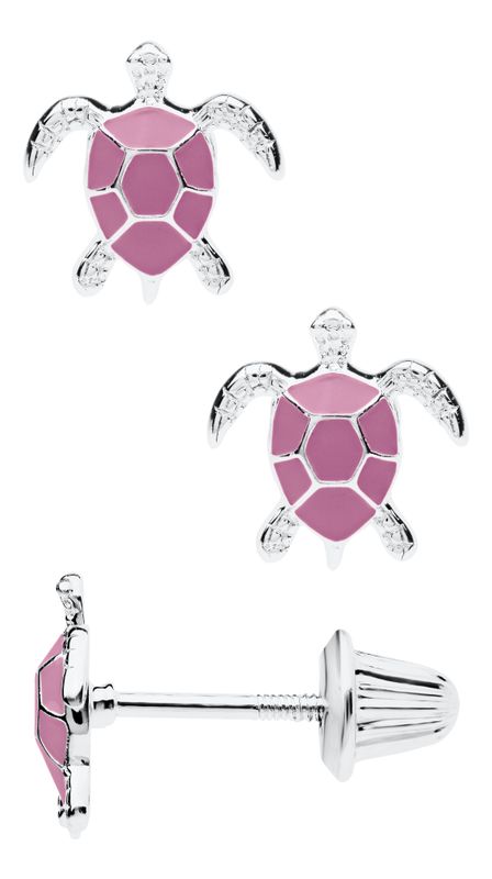 Sterling Silver Pink Epoxy Turtle Earrings Sterling Silver Pink Epoxy Turtle Earrings