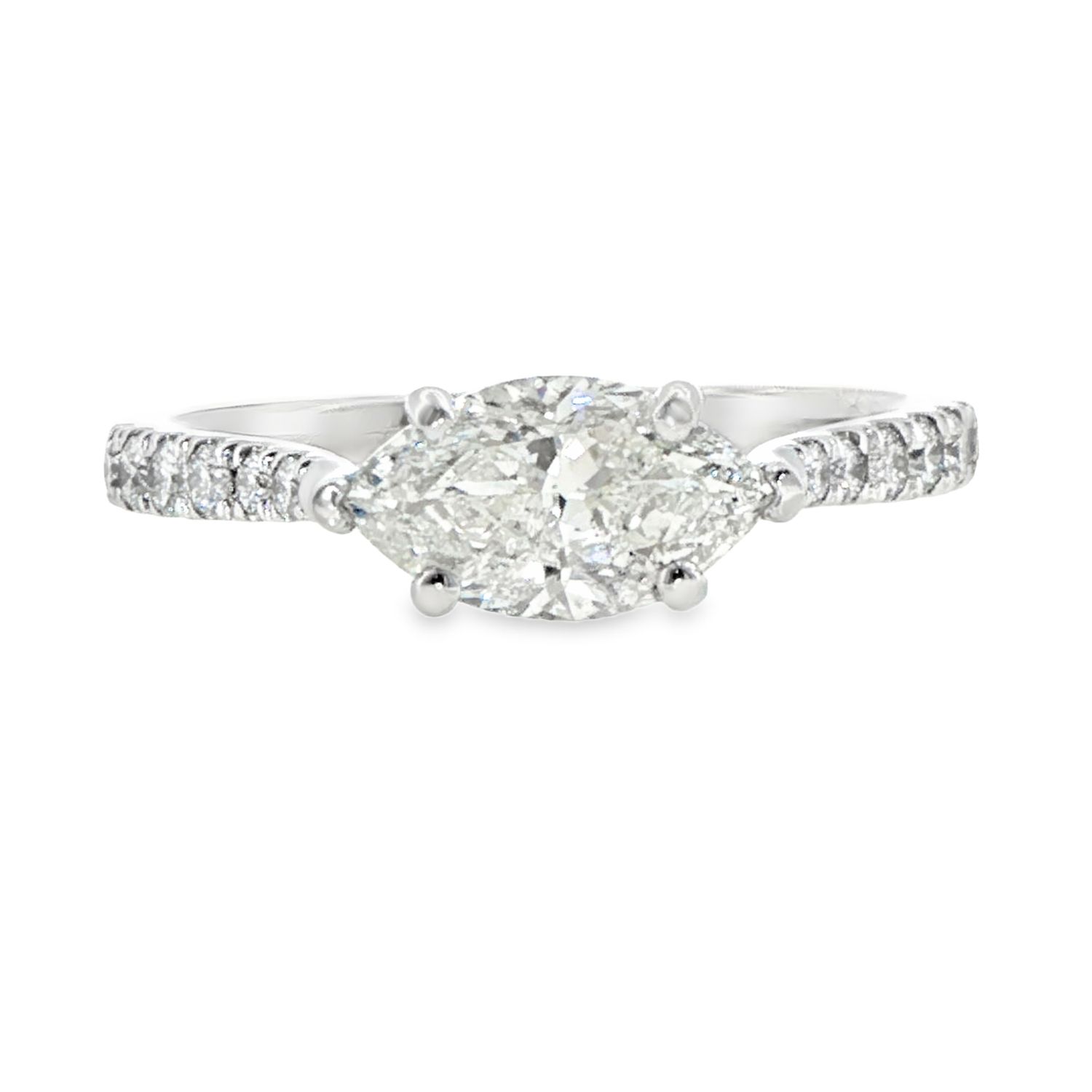 14k White Gold 1.31ctw Marquise Diamond East-West Engagement Ring