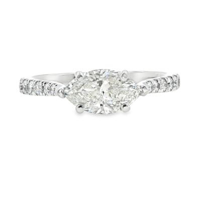 14k White Gold 1.31ctw Marquise Diamond East-West Engagement Ring