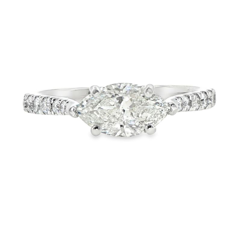 14k White Gold 1.31ctw Marquise Diamond East-West Engagement Ring