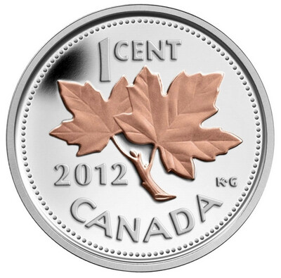 2012 Canada 1 Cent Fine Silver Coin Farewell Adieu With Selective Gold Plating