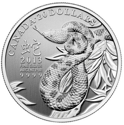 2013 CANADA $20 YEAR OF THE SNAKE FINE SILVER COIN