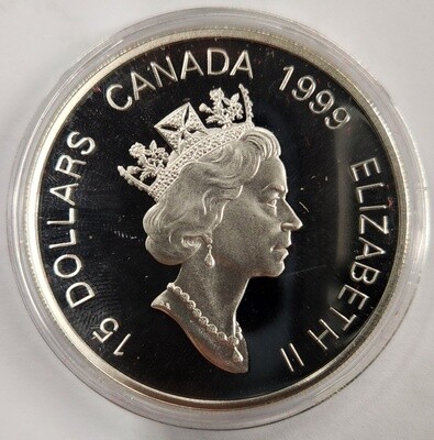1999 CANADA $15 YEAR OF THE RABBIT STERLING SILVER &amp; GOLD PLATED CAMEO
