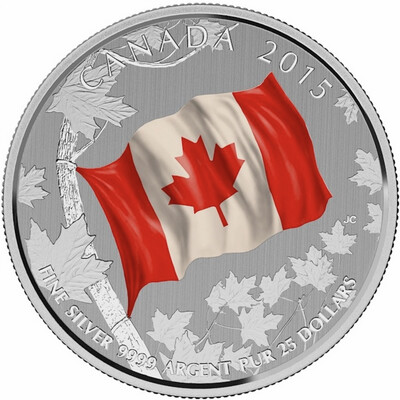 2015 CANADA $25 FOR $25 CANADIAN FLAG (#1) FINE SILVER
