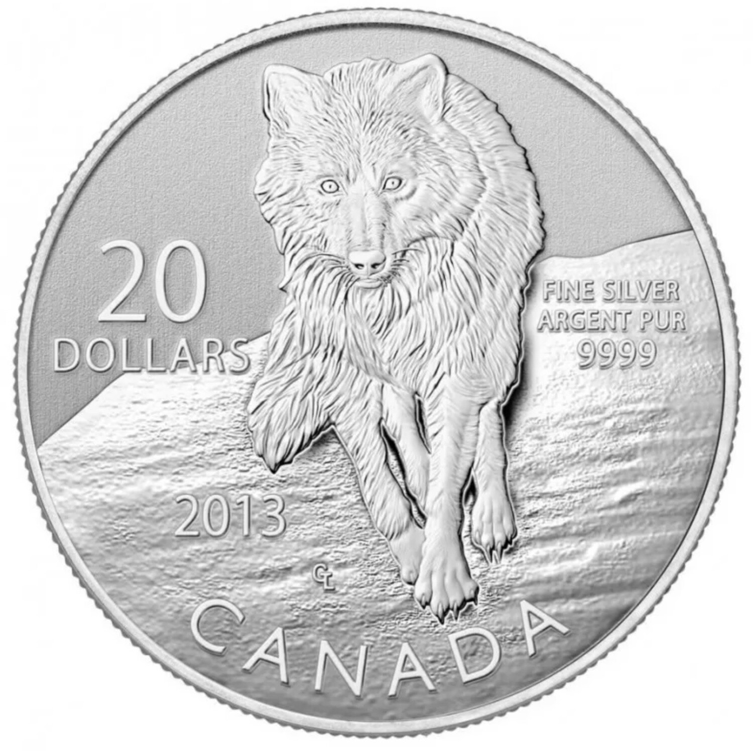 2013 CANADA $20 WOLF ($20 FOR $20) FINE SILVER