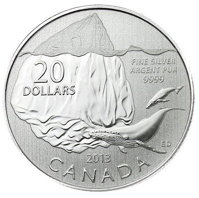 2013 CANADA $20 ICEBERG & WHALE ($20 FOR $20) FINE SILVER
