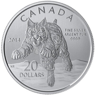 2014 CANADA $20 BOBCAT ($20 FOR $20) FINE SILVER