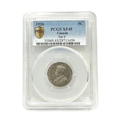 1926 CANADA 5 CENTS PCGS XF45