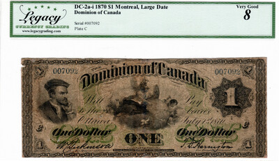 CANADA (Dominion of Canada) Montreal Large Date $1 Dollar 1870 Very Good Legacy Currency Grading 8 Charlton DC-2a-i Paper Money