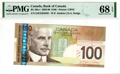 CANADA (Bank of Canada) $100 Dollars 2004 Superb Gem UNC PMG 68 EPQ Banknotes Charlton BC-66a-i Prefix EJE Paper Money Jenkins-Dodge