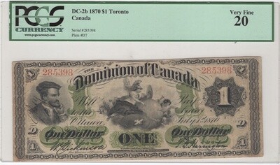 Dominion of Canada $1 Dollar 1870 Toronto DC-2b Very Fine PCGS20 S/N285398