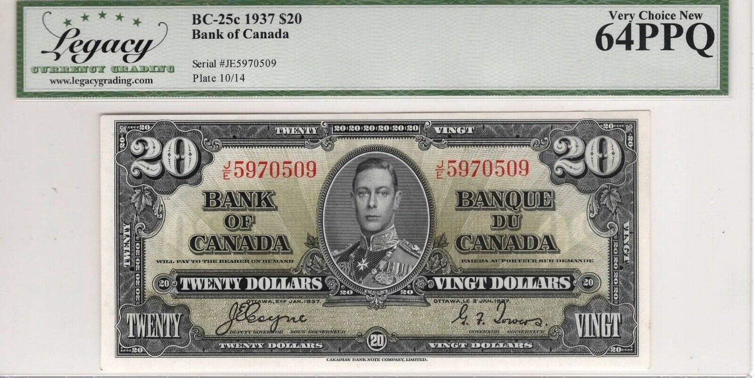 CANADA $20 Dollars 1937 BC-25c LCG UNC-64 PPQ Coyne-Towers Signature Banknote