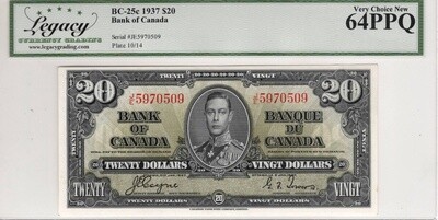 CANADA $20 Dollars 1937 BC-25c LCG UNC-64 PPQ Coyne-Towers Signature Banknote
