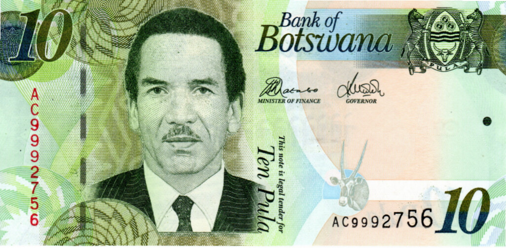 BOTSWANA 10 Pula UNC President Khama Banknote (2012) P-30c Prefix AC