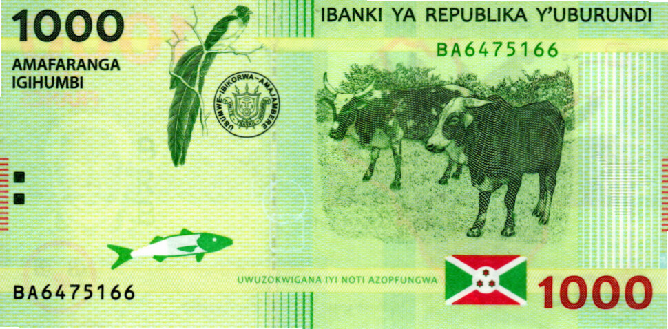 BURUNDI 1000 Francs UNC TYVEK Polymer Banknote (2015) P-51 Prefix BA Paper Money