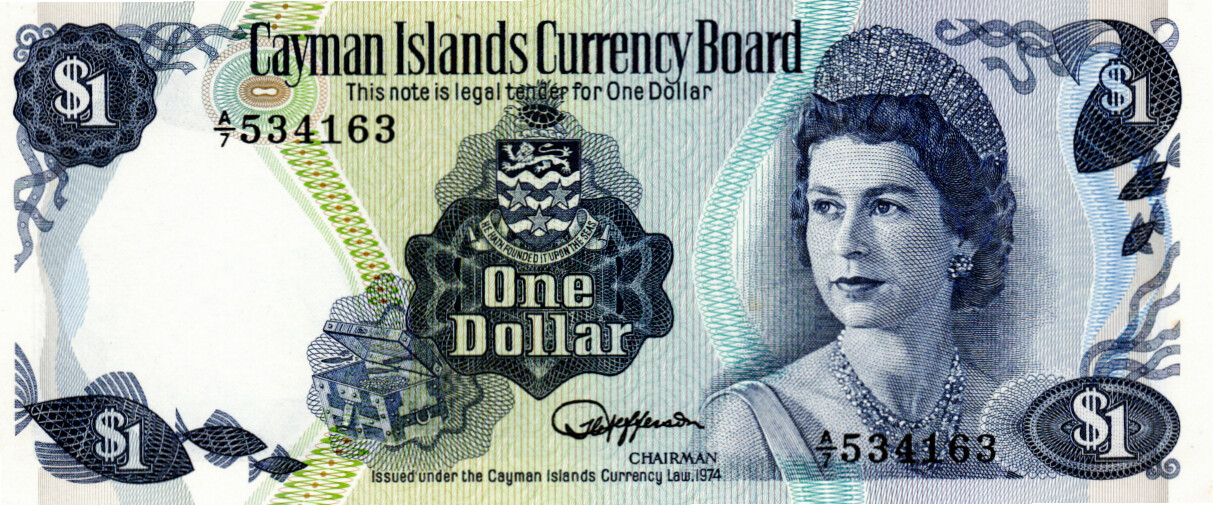 CAYMAN ISLANDS $1 Dollar 1974 UNC Banknotes P-5f Prefix A/7 Paper Money Jefferson Sig.