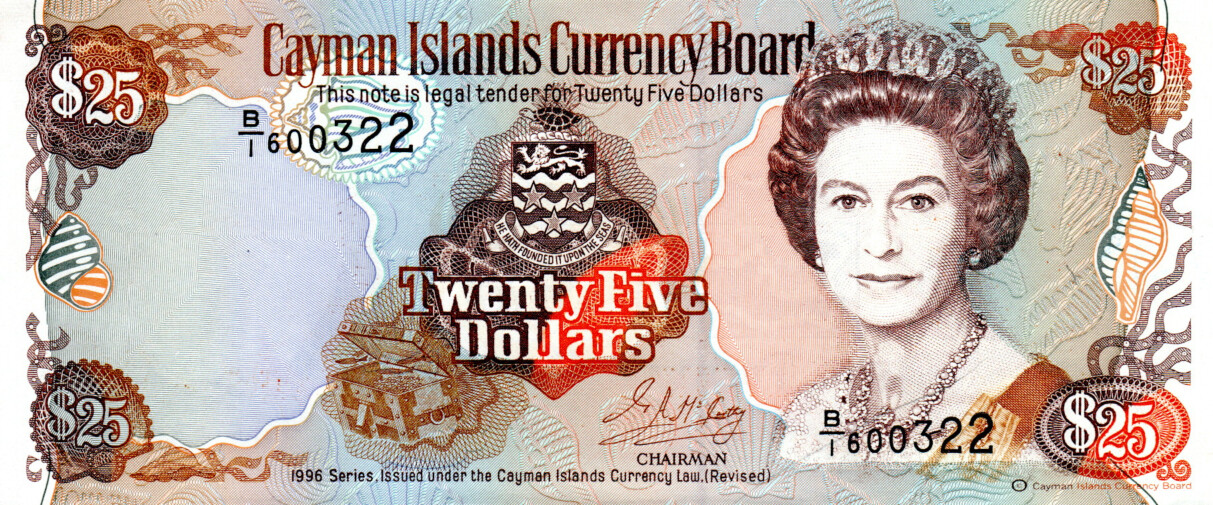 CAYMAN ISLANDS $25 Dollars 1996 UNC Banknotes P-19 Prefix B/1 QEII Paper Money