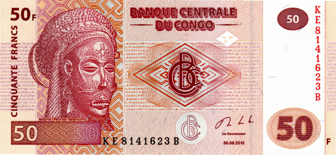 Congo 50 Francs 2013 UNC Banknotes P-97A Prefix KE Suffix B Paper Money