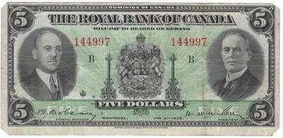 The Royal Bank of Canada 1935 $5 Banknote CH-630-18-02a S/N 144997