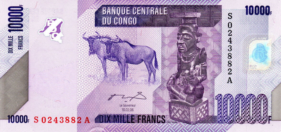 Congo 10000 Francs 2006 UNC P-103a Banknote Prefix S Suffix A Paper Money