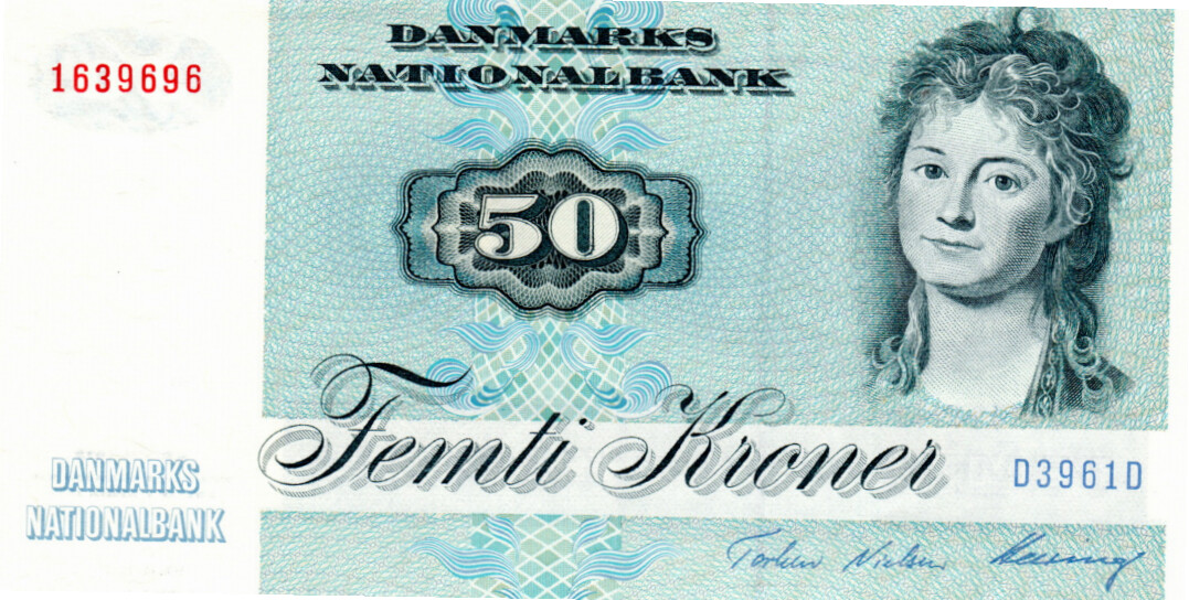 Denmark 50 Kroner AU Banknote 1996 P-50m Prefix D3 Nielsen-Heering Signature