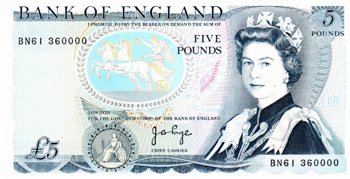 England £5 Pounds Page Signature 1973 UNC (Rough Edges) P-378b Banknote Prefix BN61 Paper Money