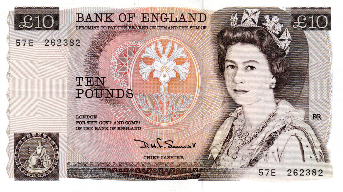 England £10 Pounds Sommerset 1980 VF/XF P-379b Banknote Prefix 57E Paper Money