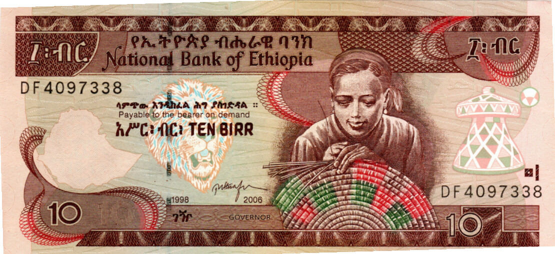 ETHIOPIA 10 BIRR UNC 1998 EE / 2006 P-48d Prefix DF Banknote