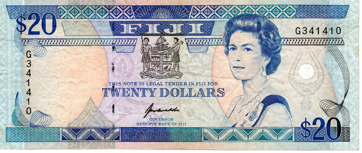 FIJI $20 Dollars VF QEII Banknote ND(1992) P-95a Prefix G Kuabuabola Signature