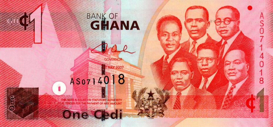 Ghana 1 Cedi 2007 UNC Banknote P-37a Prefix AS Paper Money