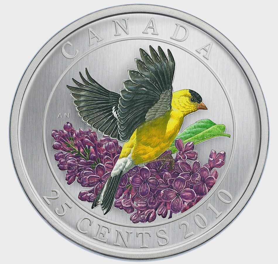 CANADA - 2010 25 Cent Coloured Coin - Gold Finch