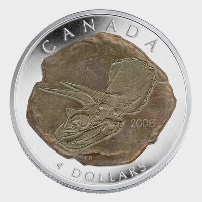 CANADA - 2008 $4 Dollars Fine Silver Coin - Triceratops Dinosaurs