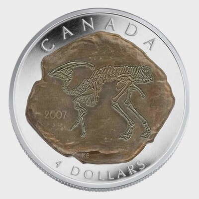 CANADA - 2007 $4 Dollars Fine Silver Coin - Parasaurolophus Dinosaurs