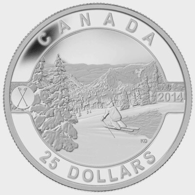 Canada $25 Dollars 2014 Fine Silver Coin O Canada - Scenic Skiing in Canada