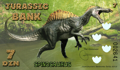 Jurassic Bank 7 Din 2015 Spinosaurus Dinosaurs UNC