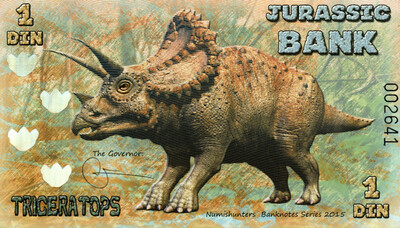Jurassic Bank 1 Din 2015 Triceratops Dinosaurs UNC