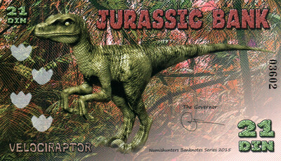 Jurassic Bank 21 Din 2015 Velociraptor Dinosaurs UNC