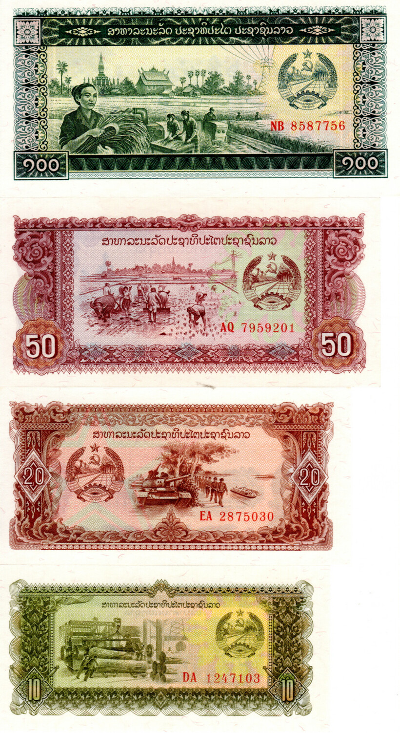 Laos Kip Set 10-20-50-100 UNC Banknotes Paper Money