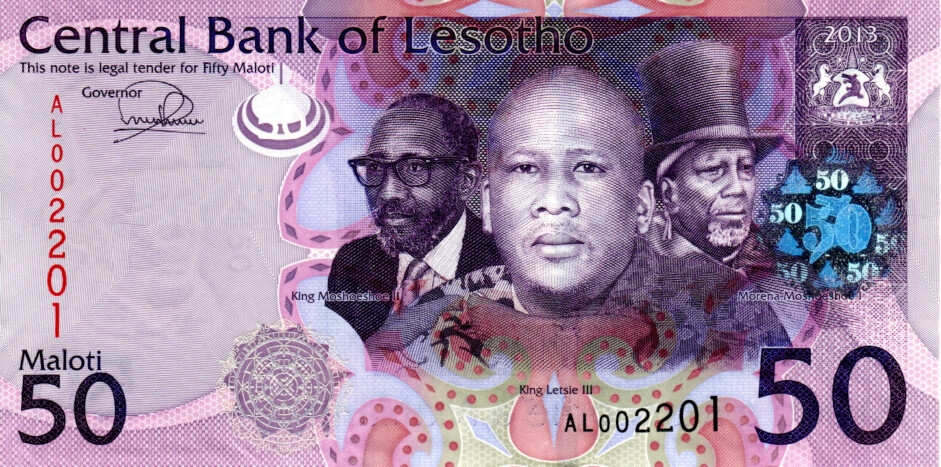 Lesotho 50 Maloti 2013 UNC with counting fold Banknote P-23b Prefix AL Paper Money