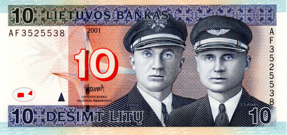 Lithuania 10 Litas 2001 UNC Banknote P-65 Prefix AF Paper Money