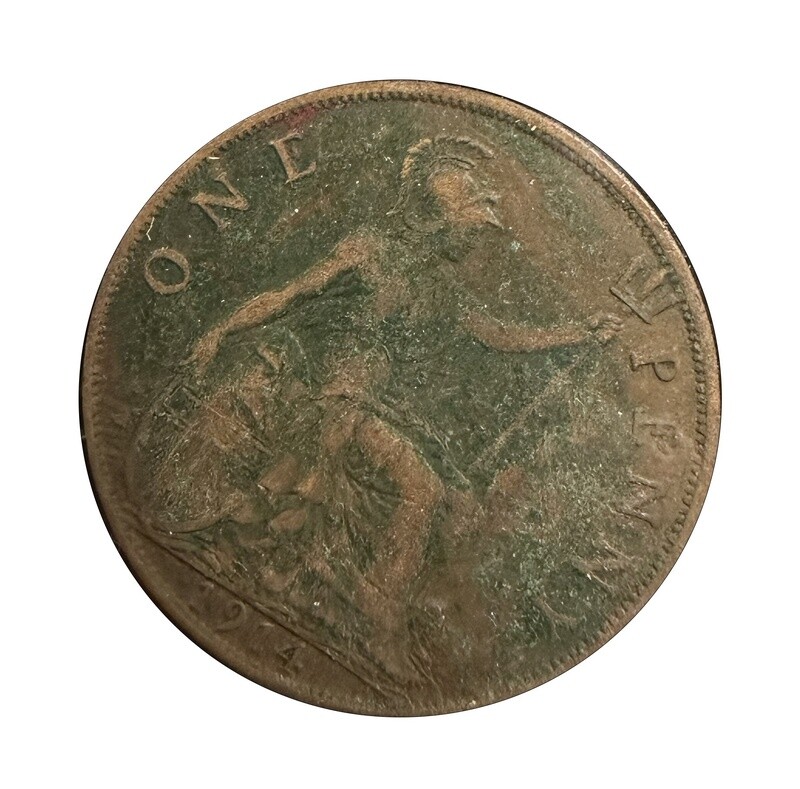 Great Britain One Penny 1914 Coin with oxidation