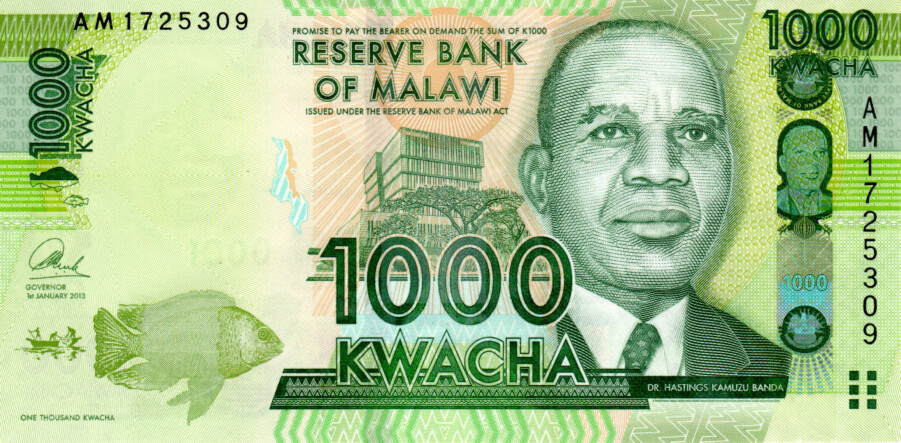 Malawi 1000 Kwacha 2013 AU Banknote P-62b Prefix AM Paper Money